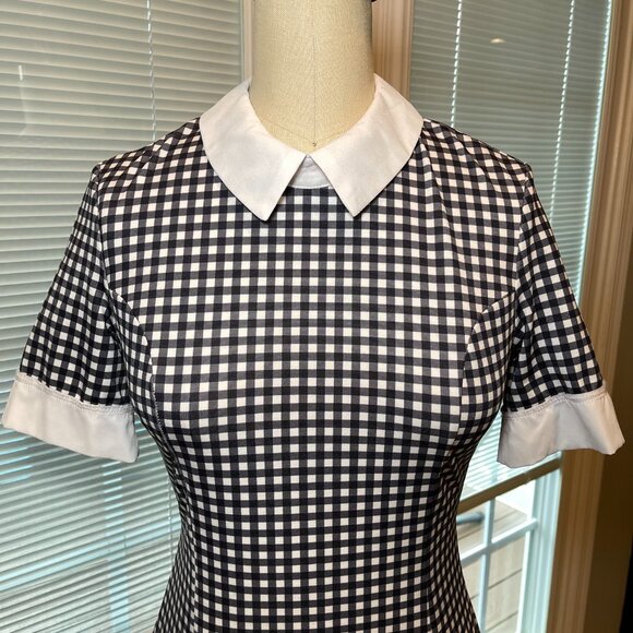 Black White Gingham Mini Dress Contrast Collar Dark Academia Goth XS - Picture 5 of 7